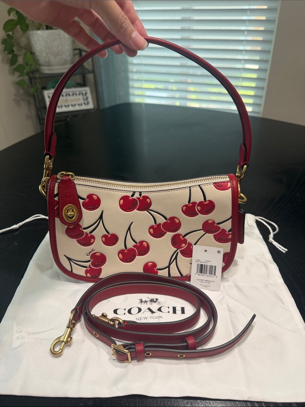 Coach Cherry Print Leather Swinger Bag